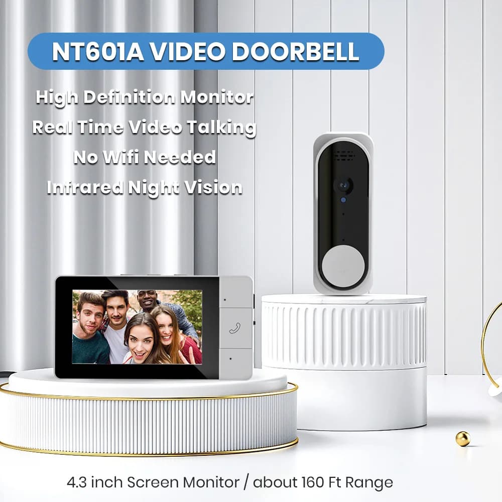 Campanello senza fili 2.4G con monitor da 4,3 pollici Citofono audio bidirezionale Visione notturna Campanello per porta Telecamera Assistente per casa intelligente