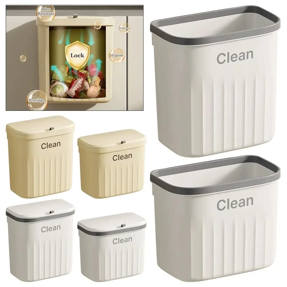 1Pcs Durable Cabinet Compost Trash Can Wall Mounted Under Sink Waste Garbage Bin With Lid Hanging Kitchen Bin
