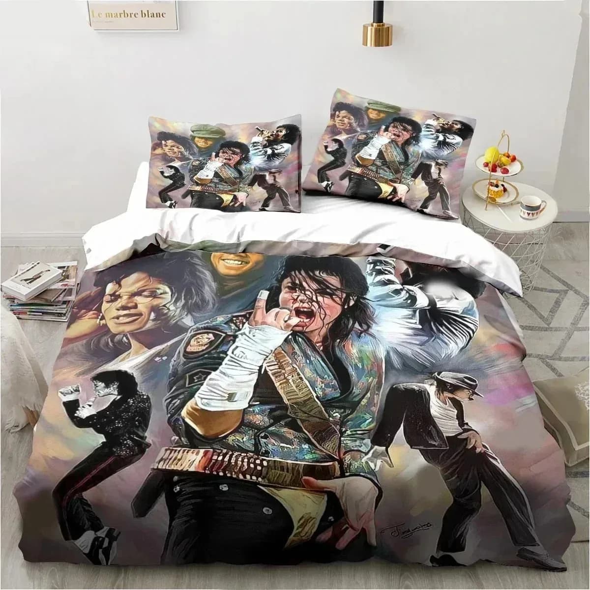 Set biancheria da letto Michael Jackson stampato in 3D, trapunta trapunta rosa, set di biancheria da letto con copertura in tessuto caldo per la casa, decorazione per la famiglia periferica a stella
