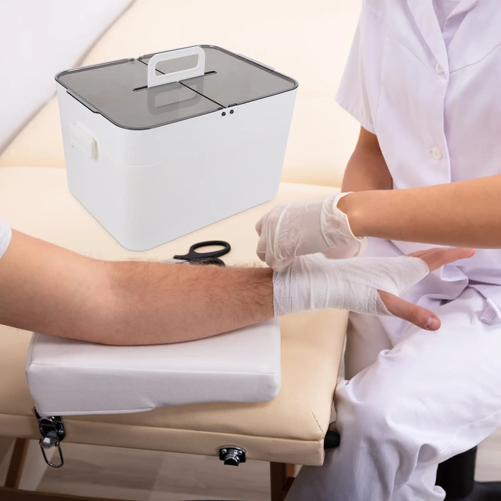Cassetta dei medicinali trasparente a doppio strato, grande, con maniglia ergonomica, portatile, per casa e ufficio, 1 pezzo.