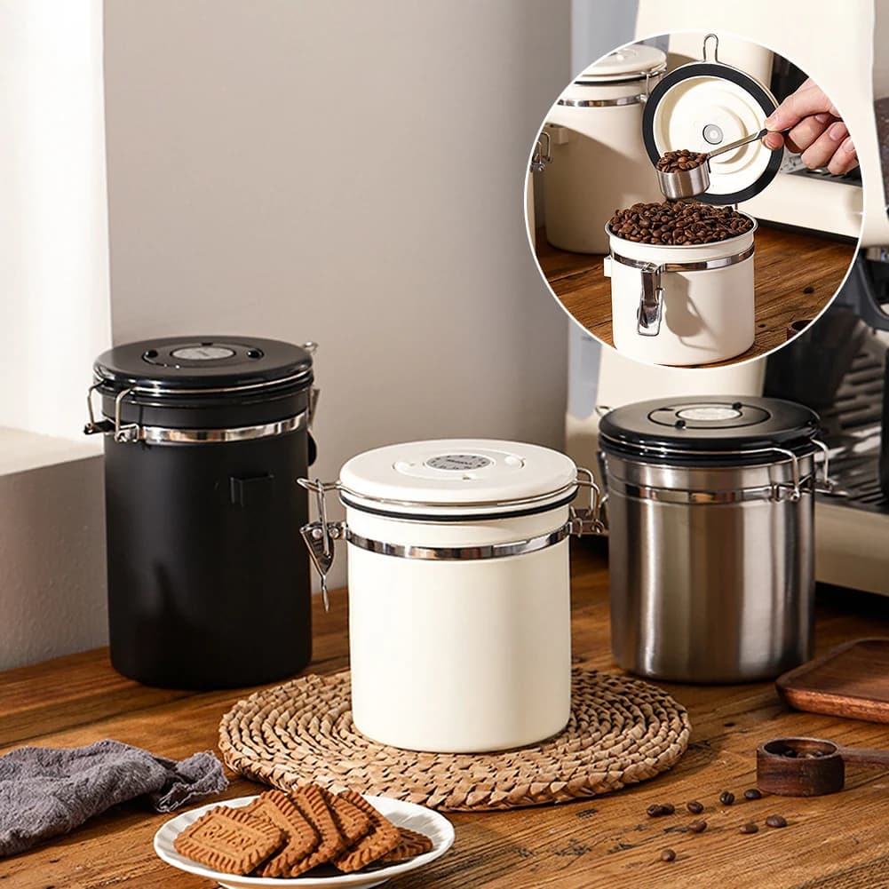 Contenitore per chicchi di caffè in acciaio inossidabile da 1,2/1,5/1,8 litri, contenitore per la conservazione del caffè di grande capacità, contenitore per la conservazione degli alimenti e il riempimento del caffè