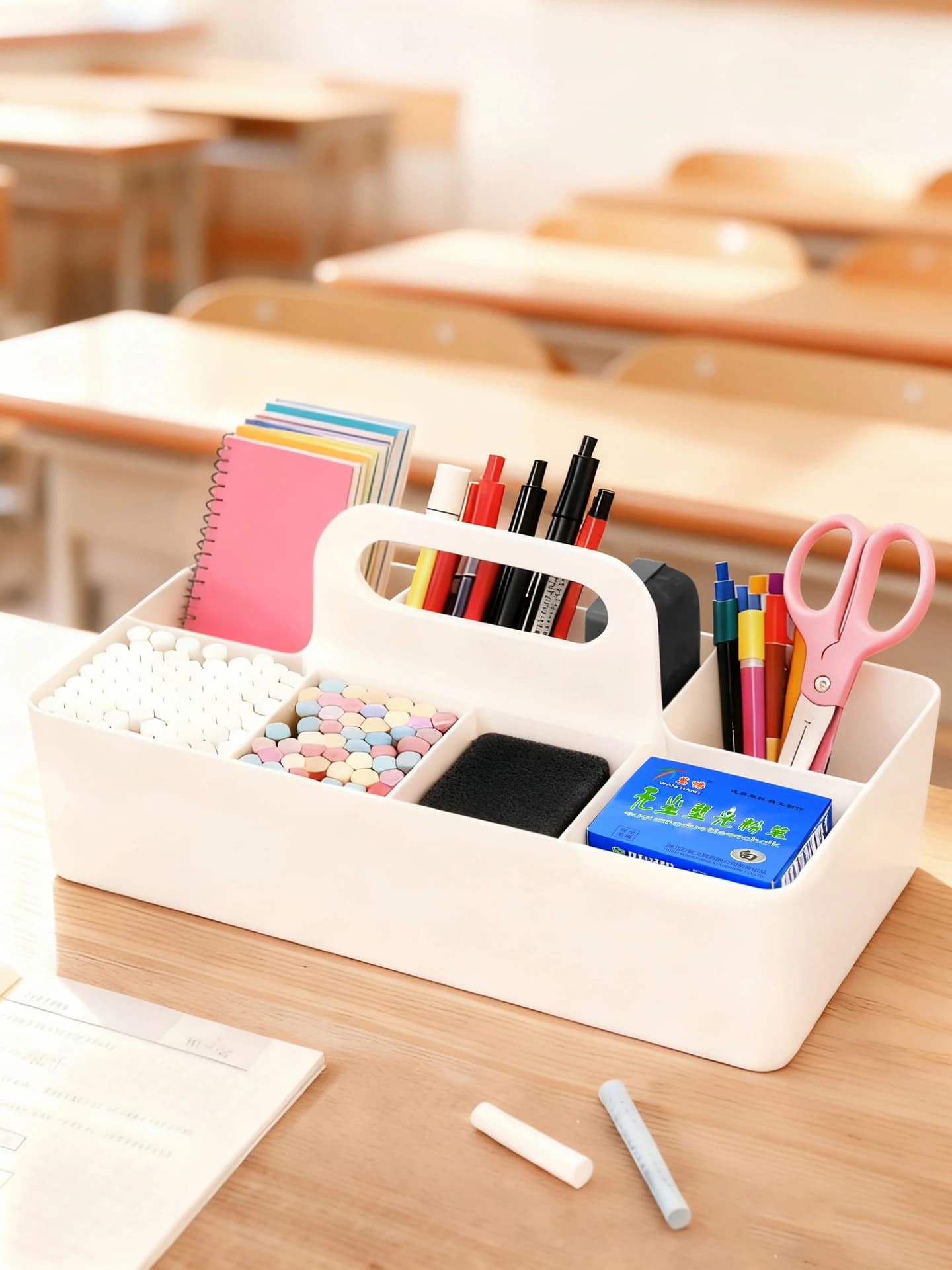 Organizer da Scrivania per Insegnanti, Contenitore per Gomme da Cancellare, Astuccio per Matite, Cestino Portaoggetti per Cancelleria, in Plastica PP Quadrato Semplice