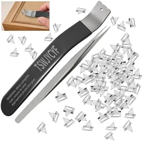 Kit di punti di fissaggio TSWJYCYF con driver, 100 punti e pinzette per la corniciatura di quadri (nero)