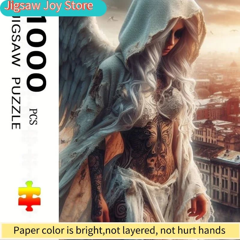 Puzzle artistico con tatuaggio ad ali d'angelo, adatto per adulti, puzzle di grandi dimensioni e gioco mentale portatile, regalo creativo fai da te per adulti