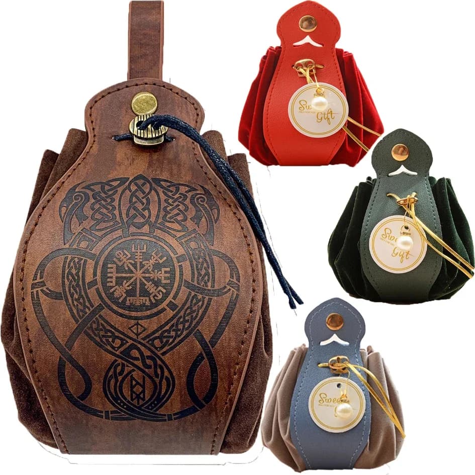 Vassoio per borsa per dadi DND in vera pelle 5 disegni celtici Simpatico sacchetto con coulisse D&D Gioco di ruolo RPG Idee regalo Portamonete
