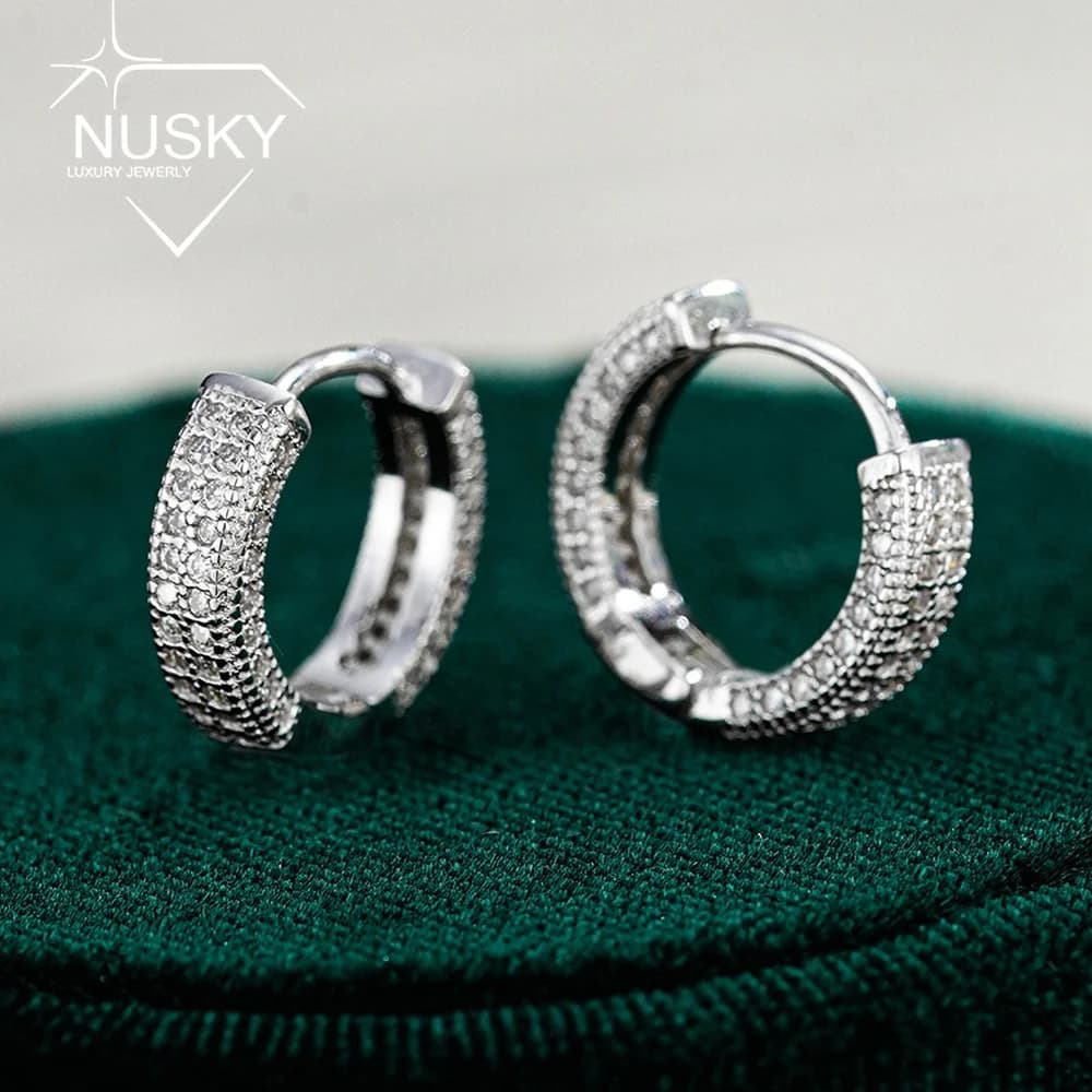 Full Moissanite Hoop Earrings for Women Men D Color Lab Diamond 925 Sterling Silver 18K Gold Plated Hiphop Party Jewelry Gifts