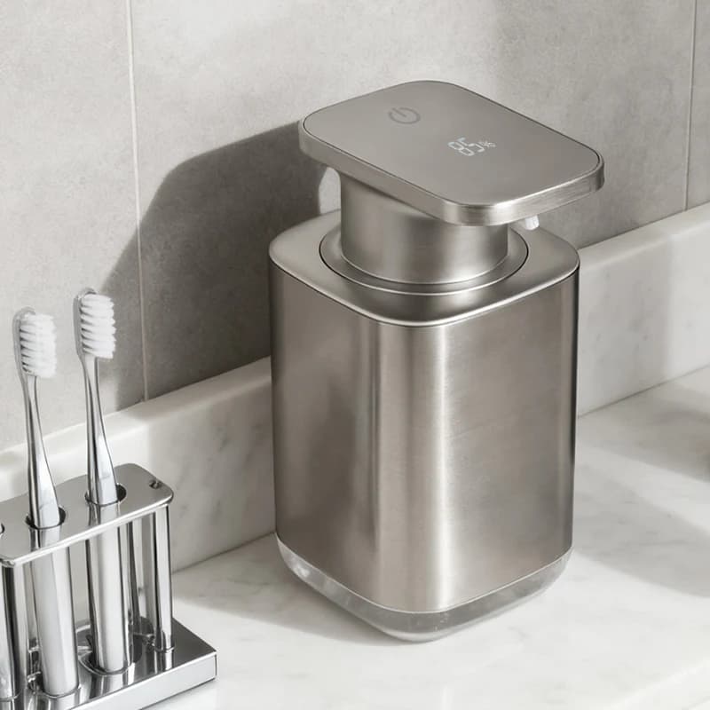 Hott 2025 Nuovo USB Ricarica Lavatrice a mano Dispenser di sapone per le mani in acciaio inossidabile spazzolato Dispenser automatico di sapone con sensore