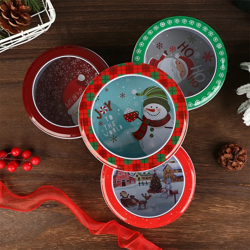 Scatola per caramelle natalizia in banda stagnata Custodia per cioccolato riutilizzabile in latta di Babbo Natale per riporre regali Scatola per imballaggio di biscotti per la casa