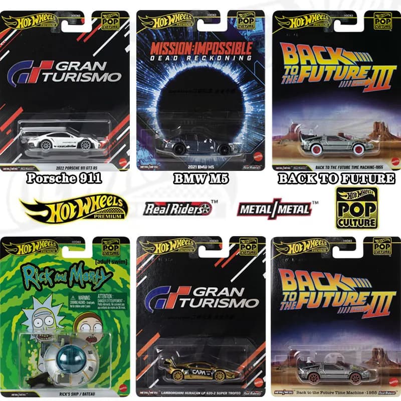 Hot Wheels POP Culture 1:64 Diecast, Back To The Future/Porsche 911/BMW M5, Play Display Toy, Gift for Boys Hobby Collectors