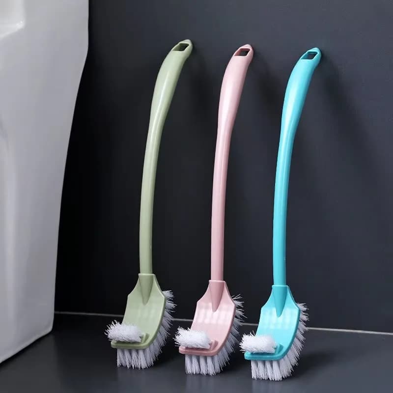 Spazzola per WC Multifunzione a Doppia Testa con Setole Morbide, Spazzola Curva in Plastica per Pulizia Bagno con Manico Lungo per Angoli