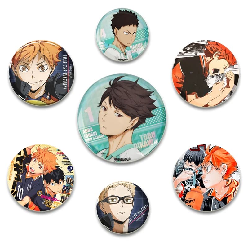 Haikyuu da 32/44/58 mm!! Spille anime Cartoon Idol Pallavolo Ragazzo Distintivo Spille rotonde da bavero per vestiti Accessori per cappelli Ventole Colleziona