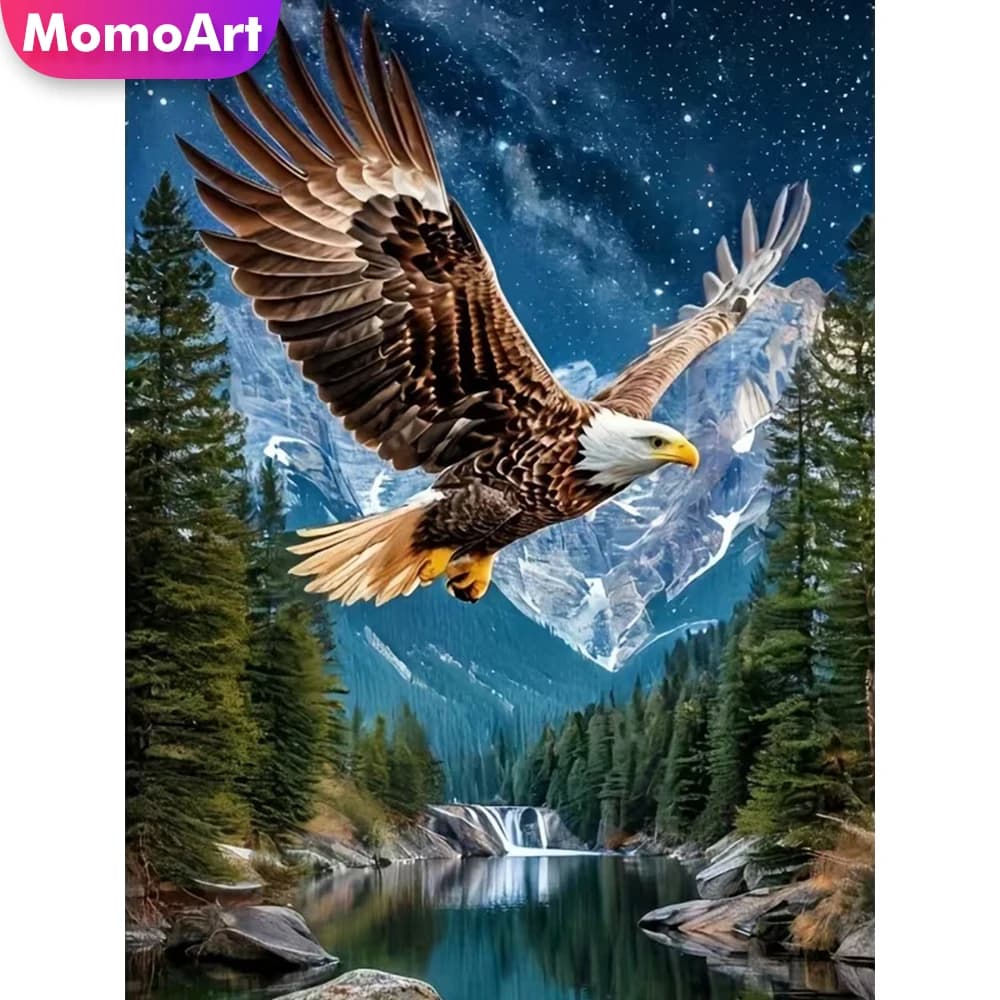Momoart Nuovo Arrivo Quadro con Strass a Mosaico Diamantato, Tema Aquila e Montagna, Ricamo Artistico da Parete