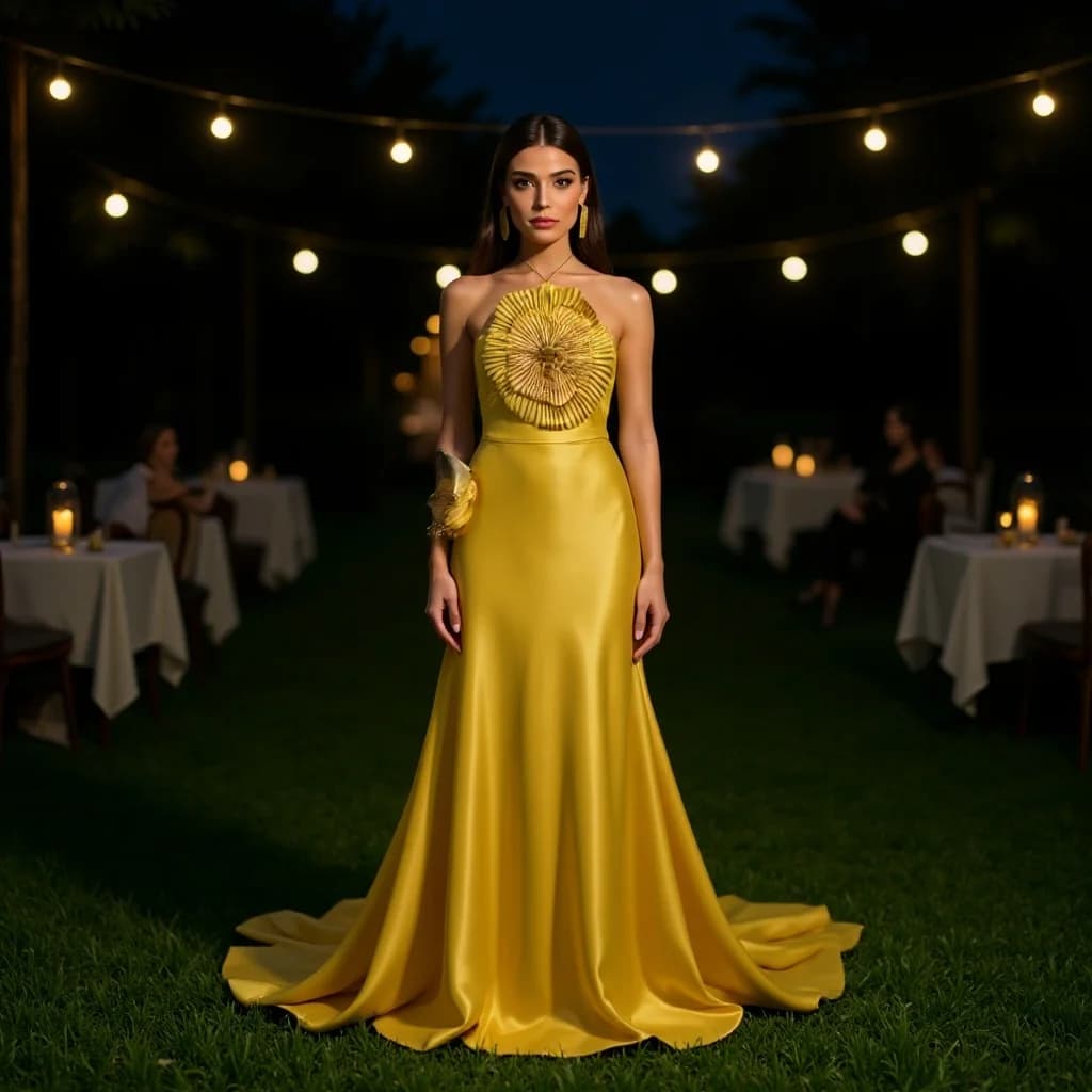Elegante Abito da Sera da Donna con Fiori 3D, Halter Senza Maniche, Schiena Scoperta, Stile Sirena in Raso, Collezione Estiva 2026, Chic per Serate Eleganti