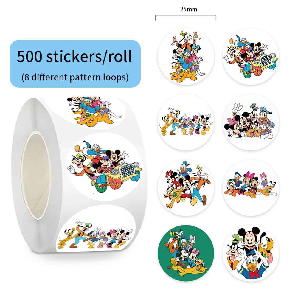 500 pz/rotolo Disney Cartoon Pippo Topolino e Amici Adesivi di Tenuta FAI DA TE IN PVC Decalcomanie Del Computer Portatile Decorazione Ricompensa Regalo Giocattolo