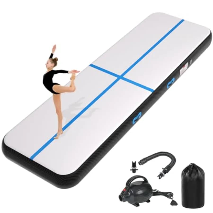 Inflatable acrobatic gymnastics mat, for training at home, cheerleading, yoga, water, beach, park; blue PVC material; 4/8 inches