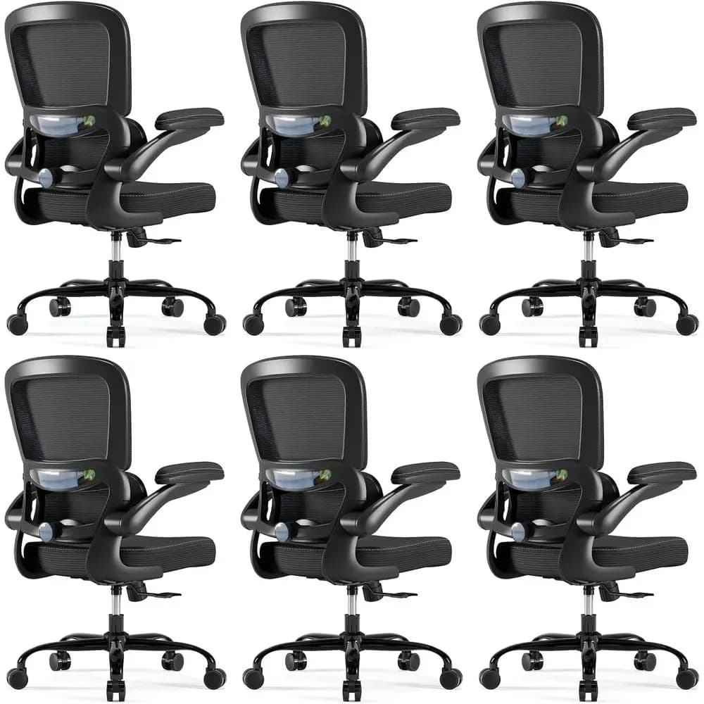 Sedia da ufficio ergonomica con supporto lombare regolabile, comfort in rete, braccioli ribaltabili, adatta per gaming e home office, nera