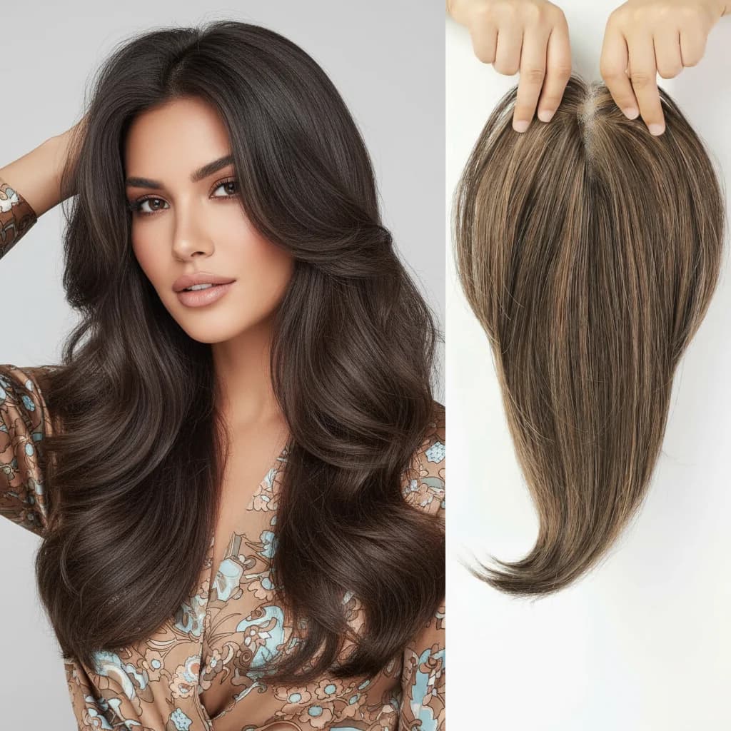 Combinazione di topper e estensioni per capelli umani al 100%. | Set da 5 pezzi con clip | Parrucchino dal volume definitivo | Dropshipping Consegna veloce