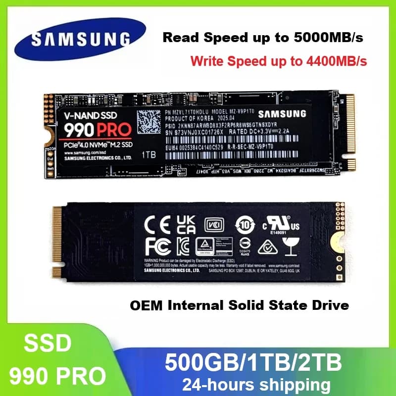 SSD SAMSUNG 990 PRO, disco a stato solido interno, HDD, unità disco rigido da 1TB/2TB, PCIe 4.0, M.2 2280, NVMe, TLC, per laptop e desktop.