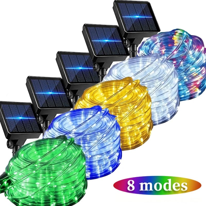 Solar Powered LED Rope Tube Lights 7M50LED-32M300LED 8 Modes IP54 Waterproof for Garden Patio Yard Christmas Holiday Party Decor