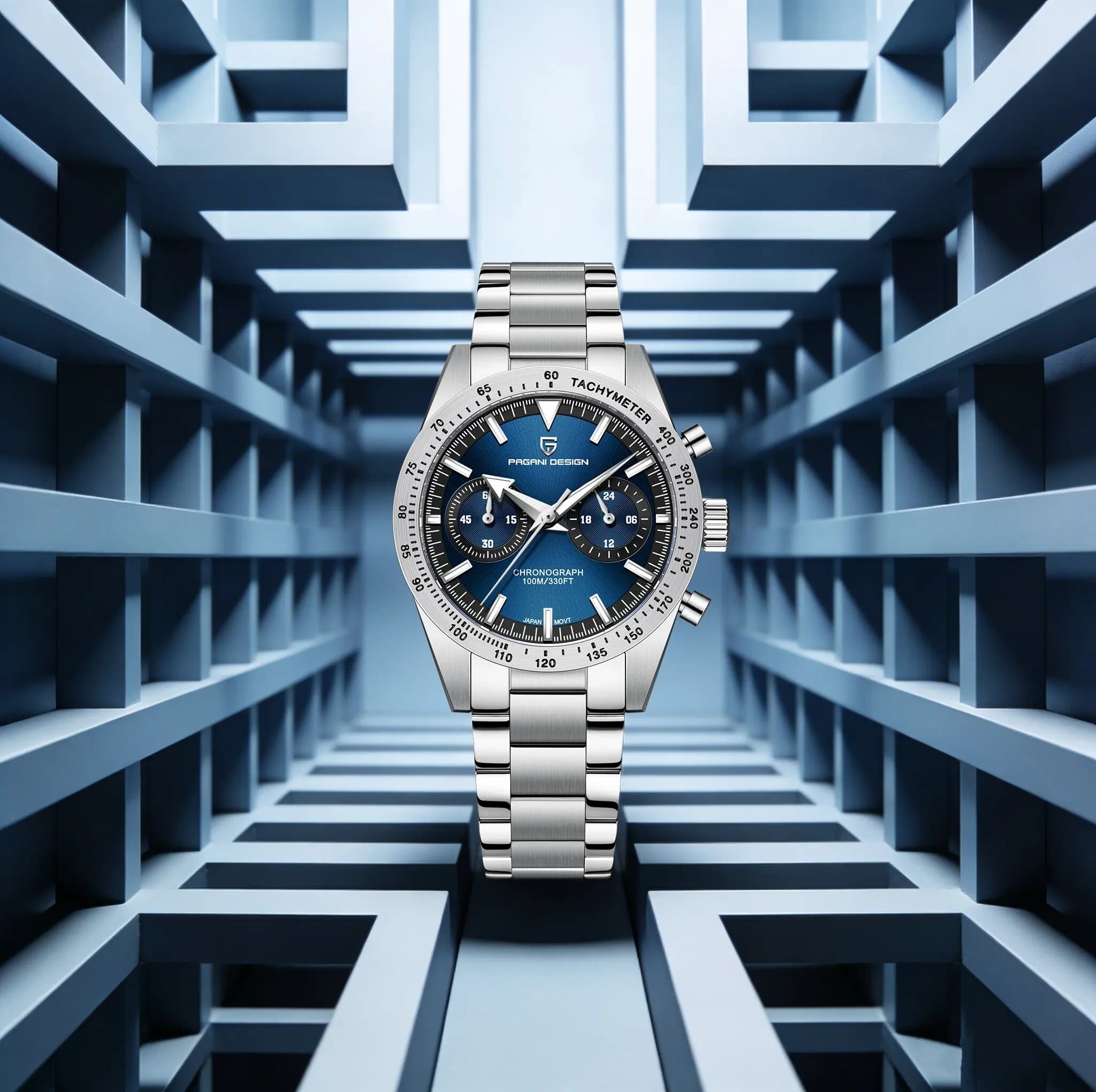 Orologio al Quarzo PAGANI DESIGN di Lusso Elegante da Uomo, in Acciaio Inossidabile con Zaffiro, Tachimetro, Impermeabile 100m, Luminoso, per Abbigliamento Formale