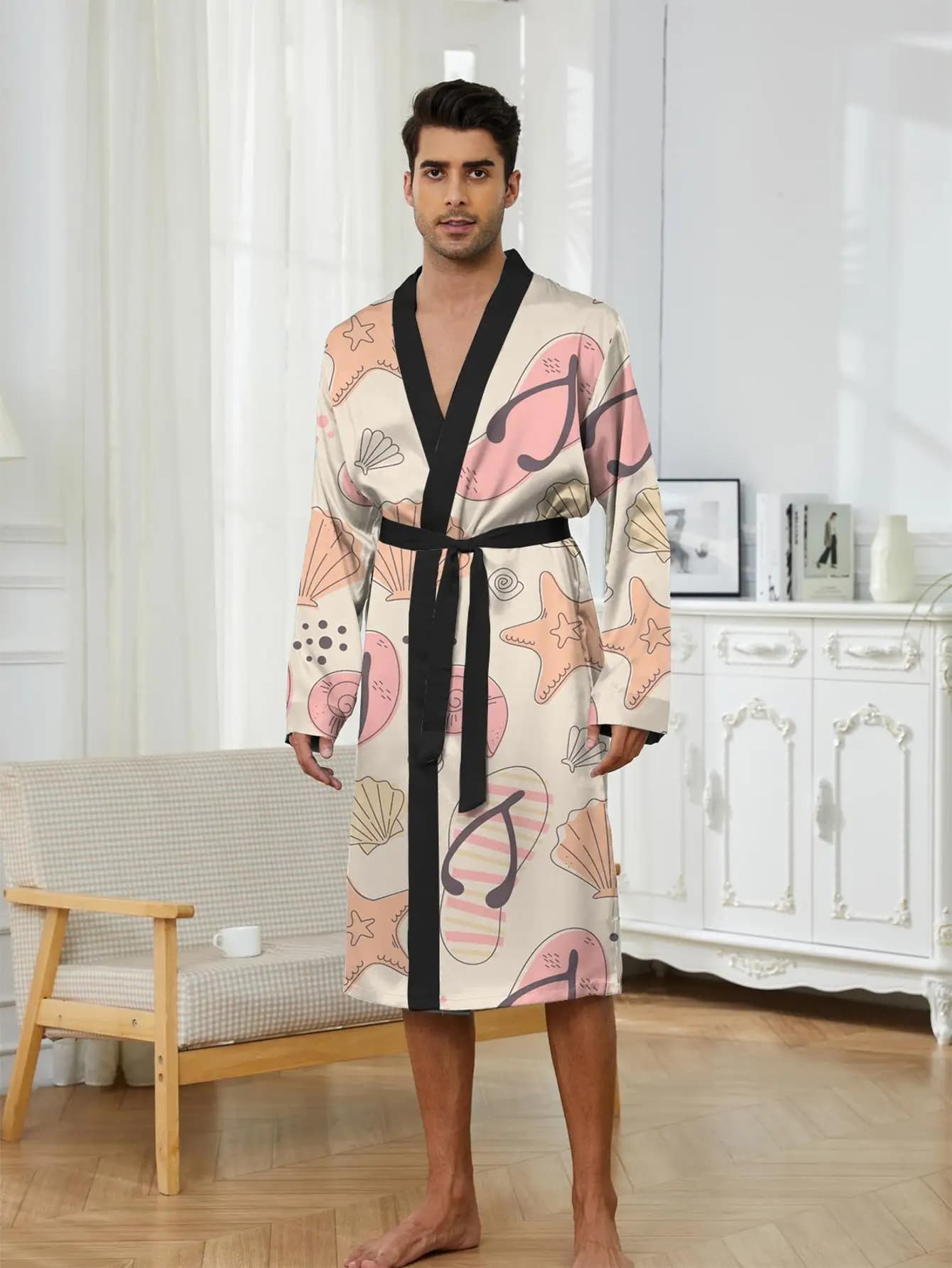 1pcs Men's Robes 2026 Spring/Summer sleepwear 3D Printed Bathrobe Robe man Sleepwear Men's bathrobe Graphic Breathable