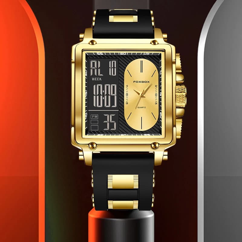 LIGE FOXBOX Dual Digital Display Man Watch Fashion Casual Sport Silicone Week Date Waterproof Electronic Watches for Men+Box New