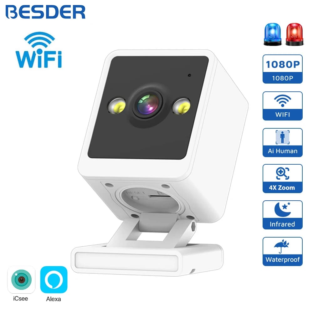 BESDER Wifi Camera IP 1080P Indoor Baby Monitor visione notturna a colori rilevamento umano 2MP CCTV telecamera di sorveglianza Wireless iCSee App