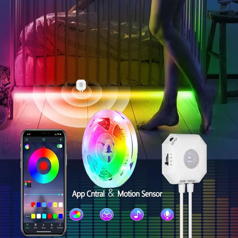 Night Lamp Led Strip Lights Motion Sensor 5V Usb Plug 5M RGB Smart Music Sound Control For Bed Room Cabinet Closet Backlight