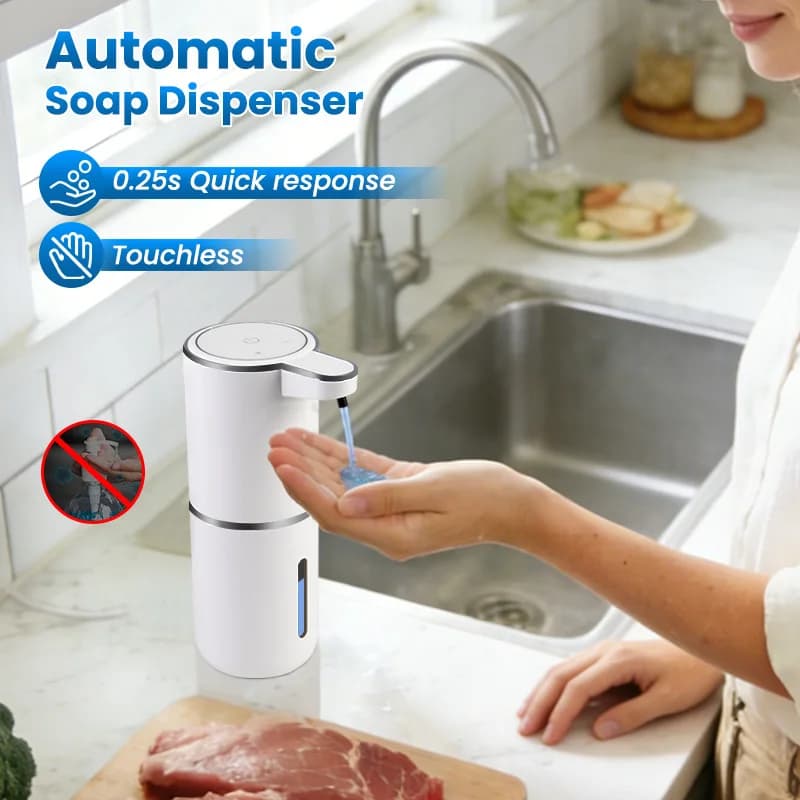 Dispenser di sapone elettrico automatico intelligente da 380 ml P11 con display luminoso, ricaricabile tramite USB, da tavolo o da parete, con sensore intelligente per il lavaggio delle mani.
