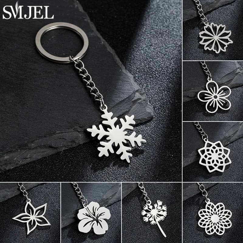 Portachiavi alla Moda con Fiocco di Neve, Margherita Boho e Pianta Datura in Acciaio Inossidabile per Donne e Ragazze, Accessori Natalizi