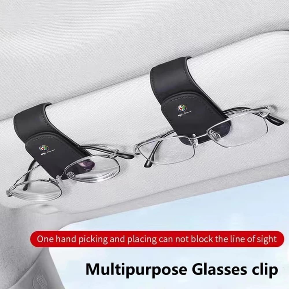 2026 Adesivo caldo In pelle Occhiali per auto Clip Occhiali da sole Scatola Visiera parasole Occhiali Porta biglietti per carta per Alfa Romeo 4C 159 166 Spide