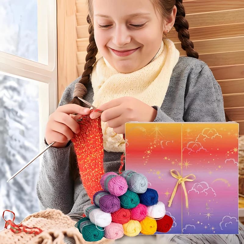 Calendario dell'Avvento Crochet Society 2025, scatola a sorpresa in filato e uncinetto da 24 giorni con ganci, accessori e modelli