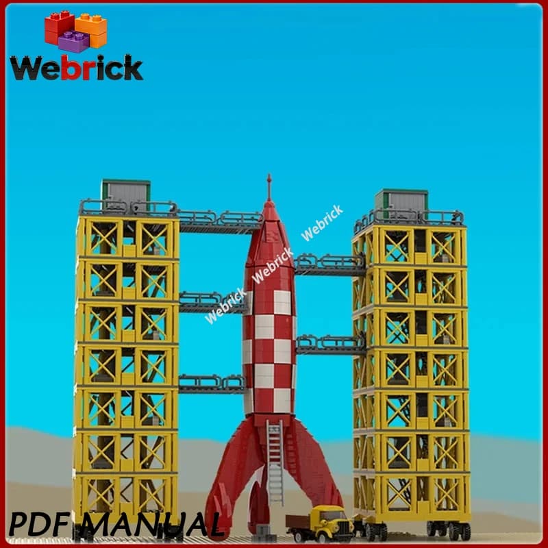 MOC Classico Set di Costruzioni Torre di Lancio della Razzo di Tintin, Modello Base Spaziale, Mattoncini da Assemblare, Decorazione