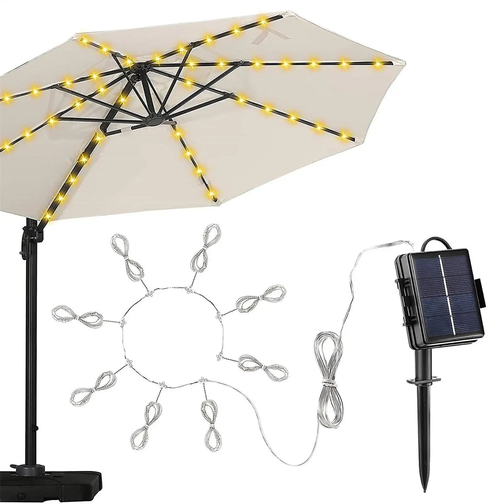 Luce a corda per ombrellone da 104 LED con lampada a corda solare impermeabile a 8 modalità per illuminazione esterna Decorazione del giardino della spiaggia