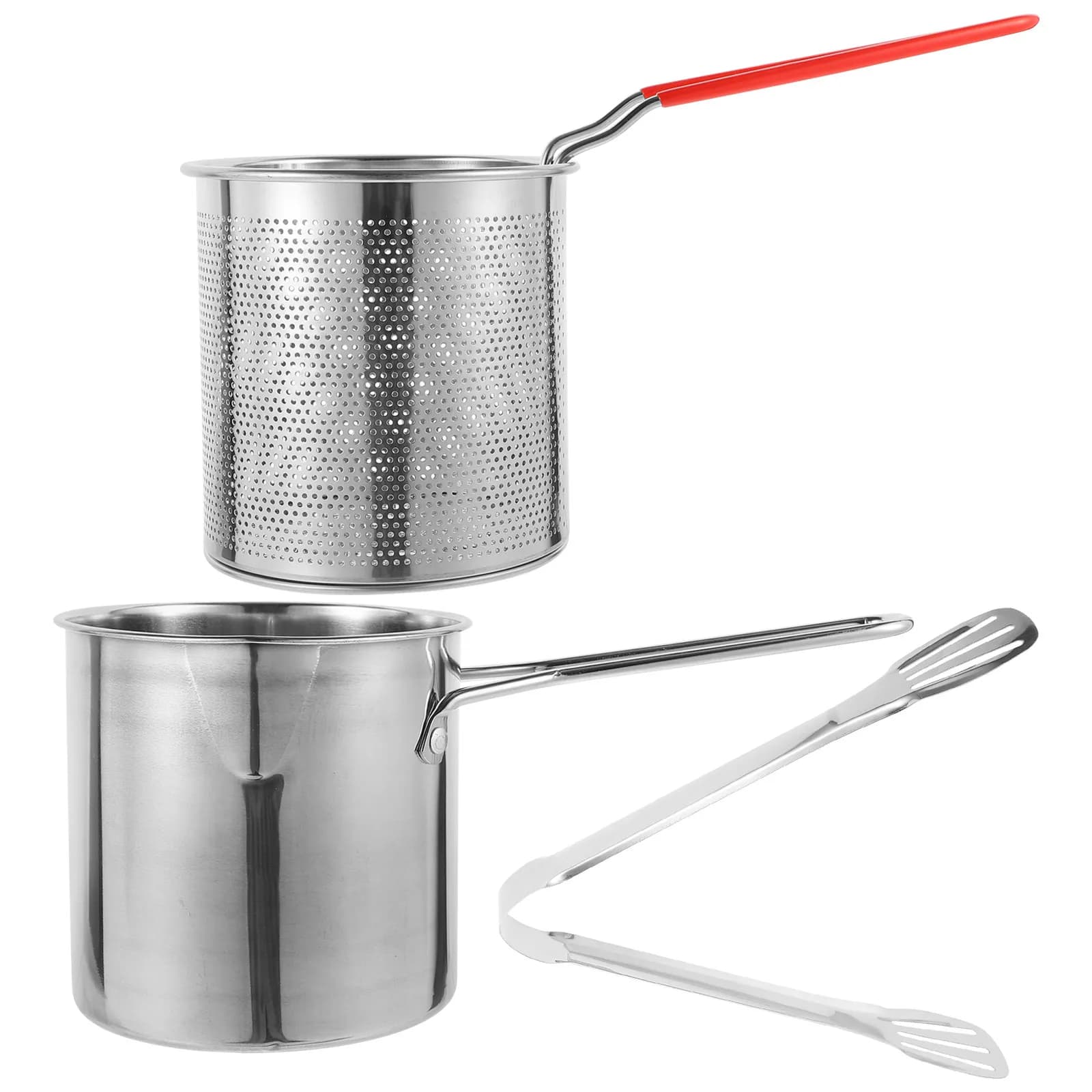 1Set Stainless Steel Oil Fryer Pot Deep Fry Basket Household Cooking Pan Fast Heat Transfer Kitchen Supply Turkey Fryer Basket