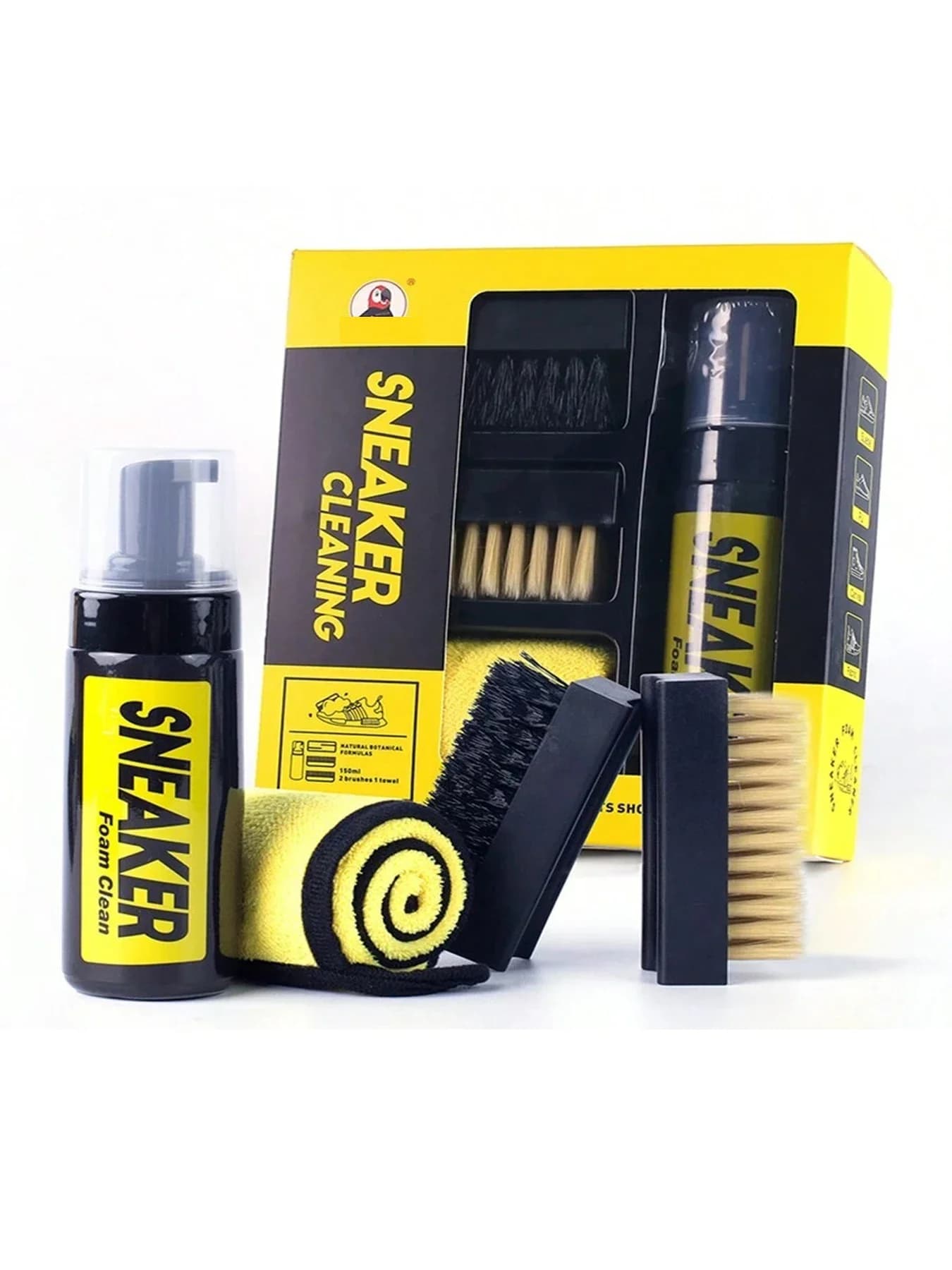 Kit per la cura della pulizia delle scarpe con 2 spazzole, detergente da 5,3 Oz e 1 asciugamano per scarpe da ginnastica in tessuto PU, tela lavorata a maglia in pelle, scarpe da tennis