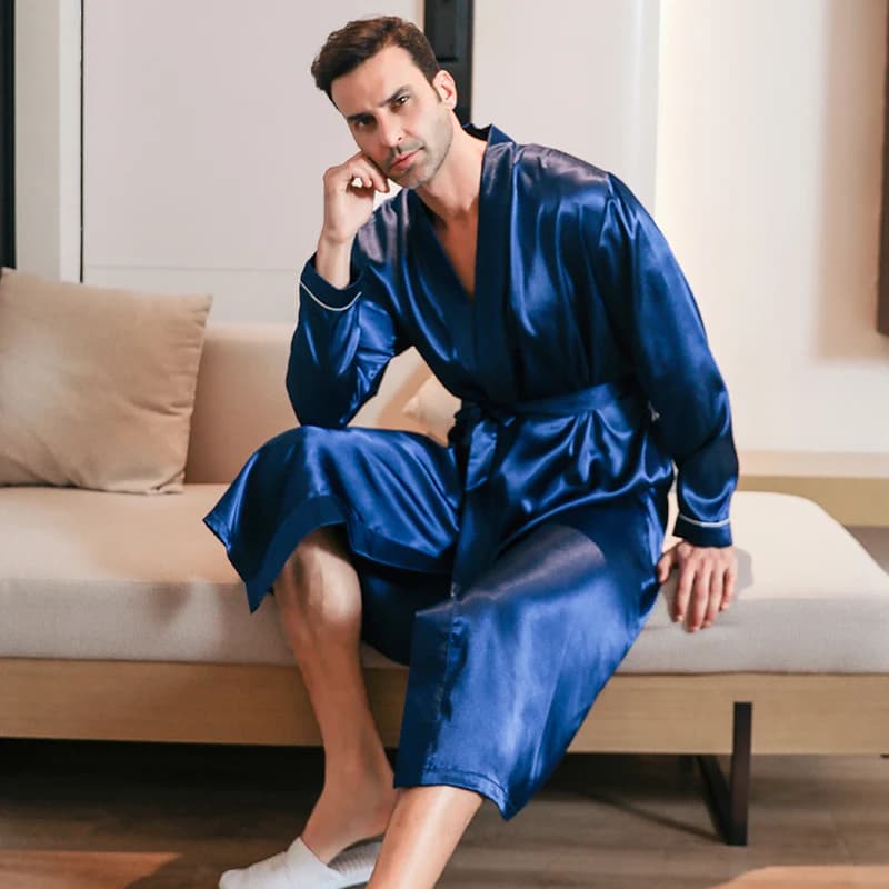 Pigiama da uomo primavera e autunno seta stile sottile pigiama oversize accappatoi a maniche lunghe accappatoi in seta di ghiaccio abbigliamento per la casa estate