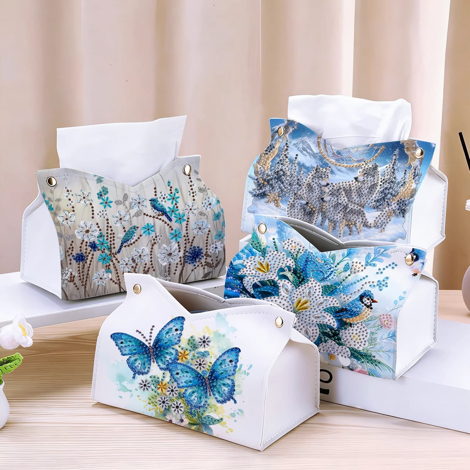 Kit per pittura con diamanti, 1 pezzo, portafazzoletti con motivo animale, in pelle PU, decorazione da tavolo per casa, sala da pranzo, soggiorno