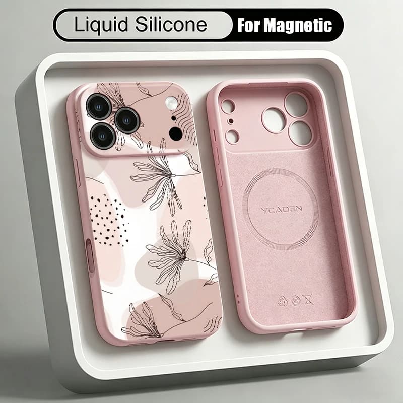 Simple Pattern Liquid Silicone Magnetic Phone Case For iPhone 17 Pro 16 15 14 13 Pro Max For Magsafe Shockproof Soft Back Cover
