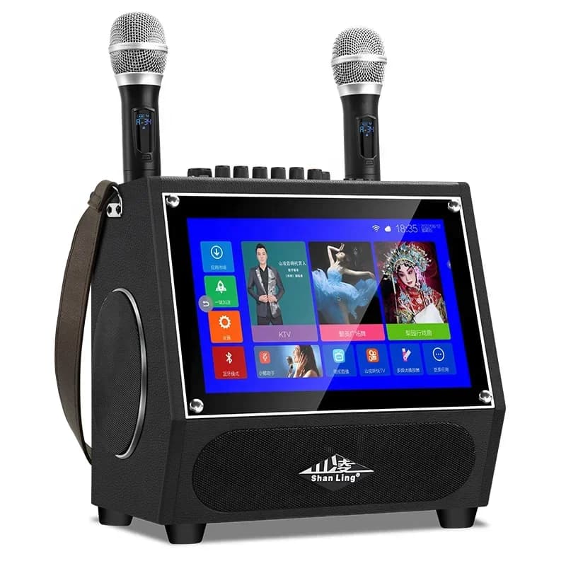 microfono da registrazione a condensatore da studio Altoparlante da 6,5 pollici Altoparlante stereo con schermo wireless Orologio da film Macchina per karaoke all'aperto