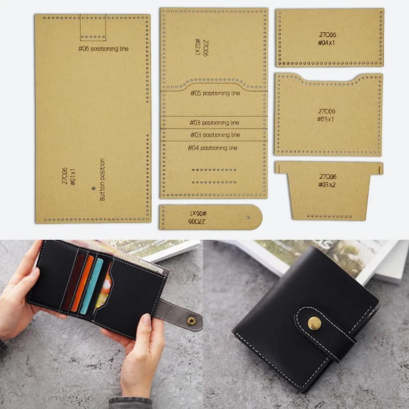 YOMDID 6PCS Portafoglio multi-carta fatto a mano per realizzare modelli Kraft Portafoglio corto fai-da-te per realizzare stencil Kraft Kit artigianale in pelle fatto a mano