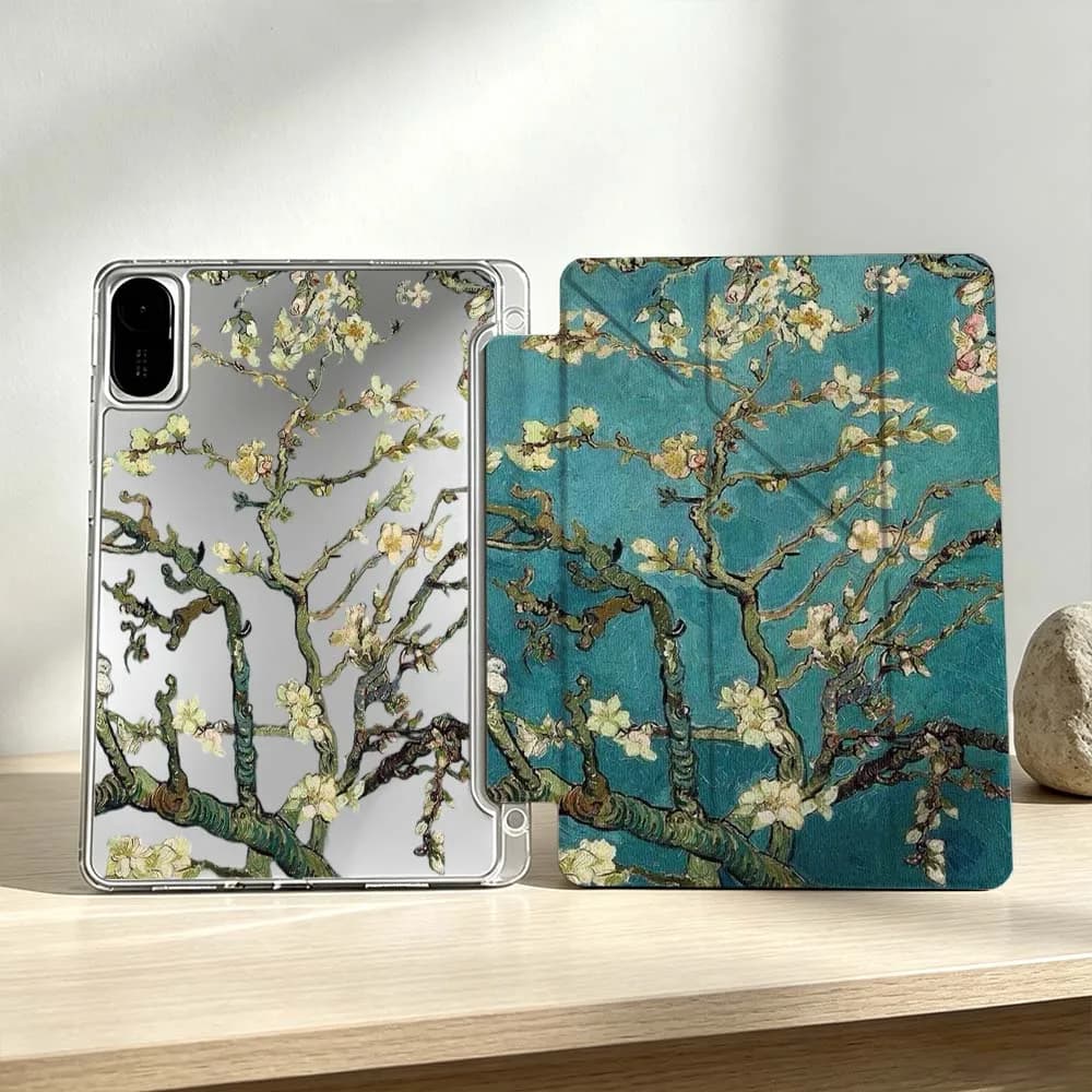 Art Apricot Blossom Pattern For Xiaomi Mi Pad 8 7 6 5 Pro Redmi Pad SE 2 Poco Pad Foldable 3Y Tablet Case Soft