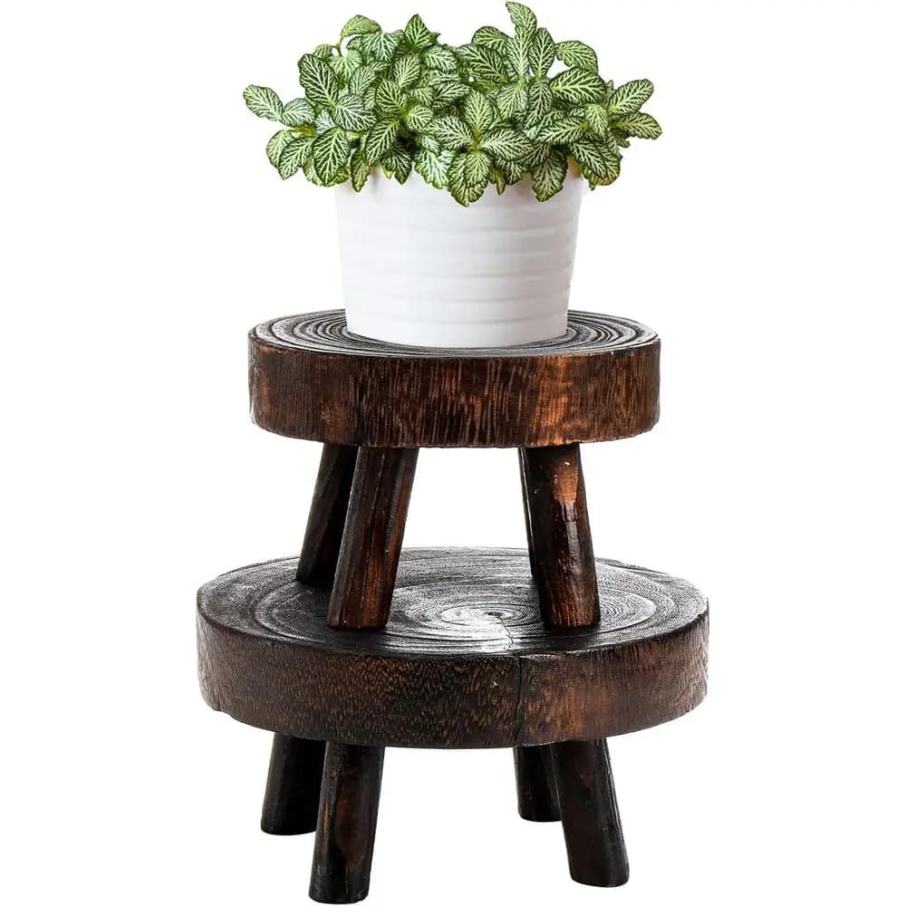 Mini Wooden Stool Display Stands for Bonsai, Pots, and Small Plants - Rustic Round Pedestals for Garden, Patio, and Home Decor