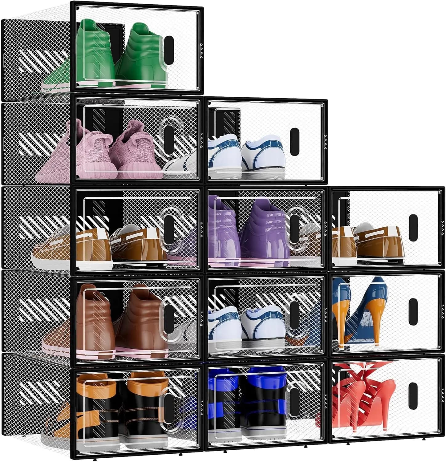 Set of 12 Transparent Boxes for Shoes with Covers, Organizer Foldable for Sneakers and Other (Great)