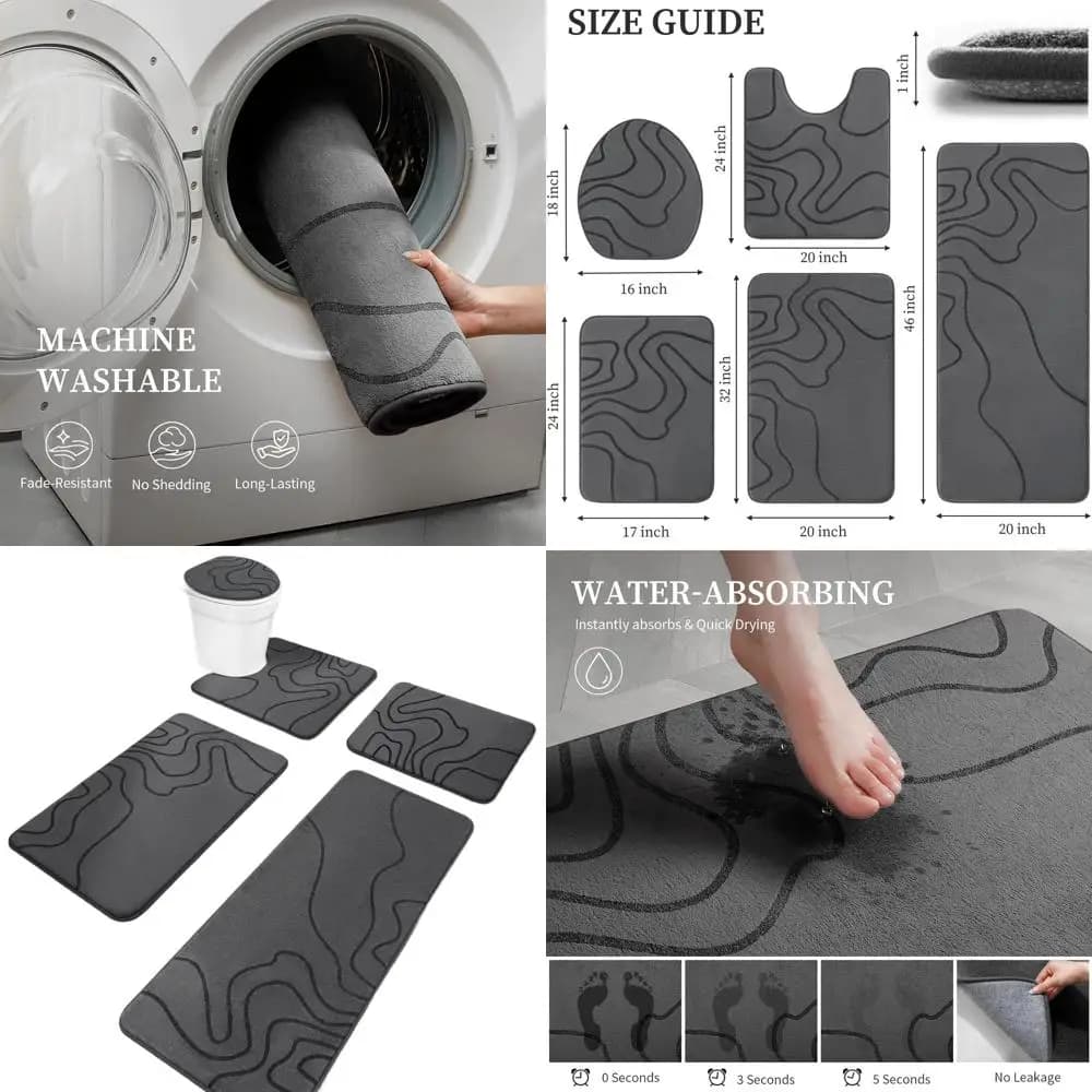 Set di tappetini da bagno ultra morbidi e assorbenti da 5 pezzi - 1 tappeto spesso, antiscivolo e lavabile per bagno, vasca e doccia, accessori per l'arredamento della casa