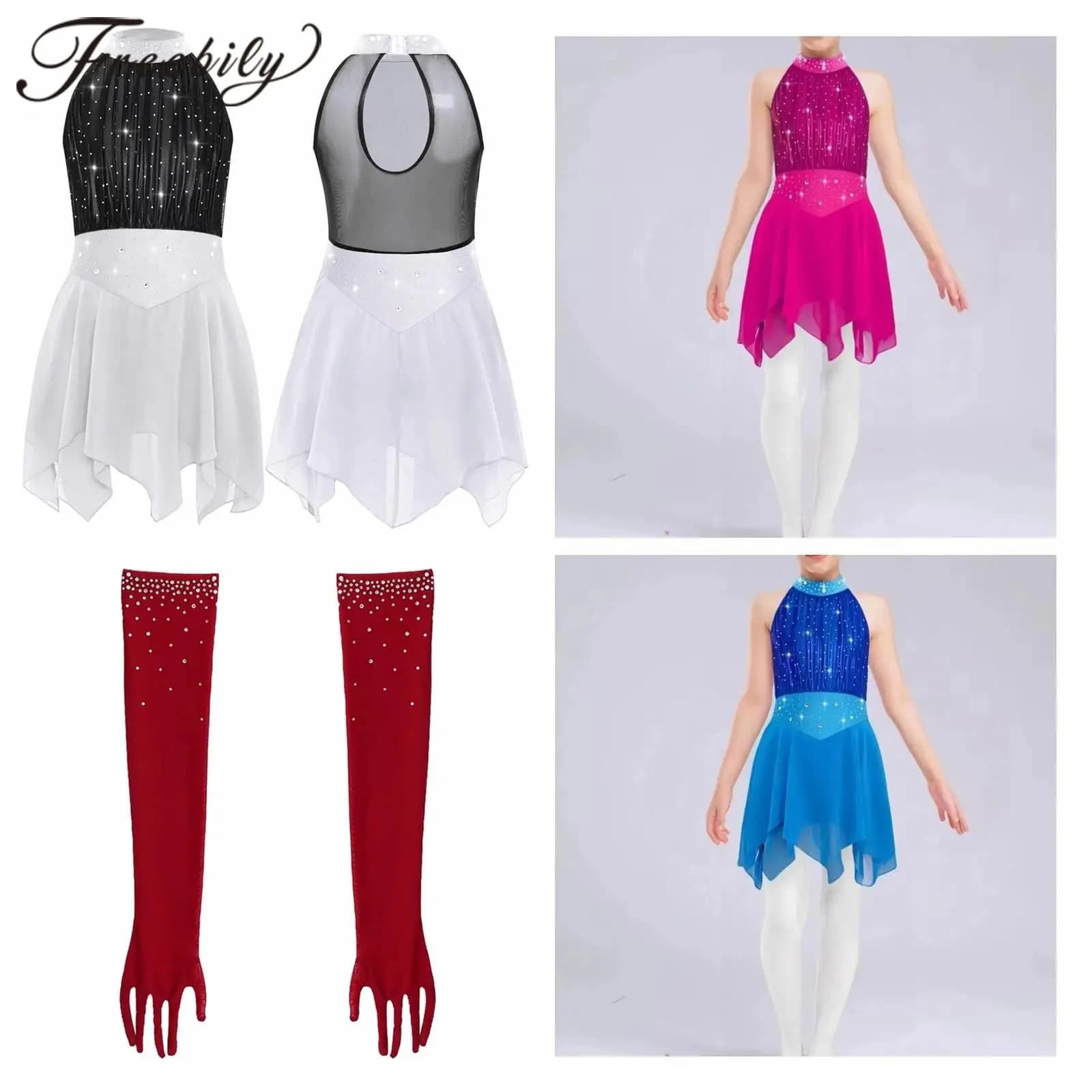 Vestito da pattinaggio per ragazze Costume da danza lirica Vestito da body con gonna da balletto moderno e contemporaneo Abbigliamento da ballo di scena Abiti da pattinaggio su ghiaccio