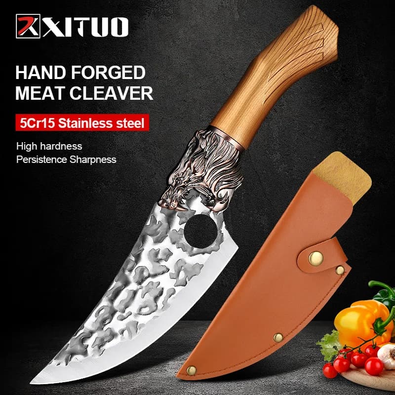 XITUO traditional hand forged butcher knife non-stick kitchen knives kitchen utensils Chef handle ABS wolf head