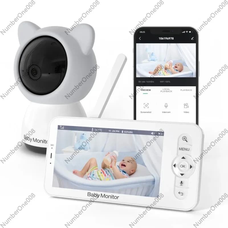 5 Inch 1080P Baby Monitor, Wireless Smart Night Vision Camera for Baby, Remote Viewing with Phone App