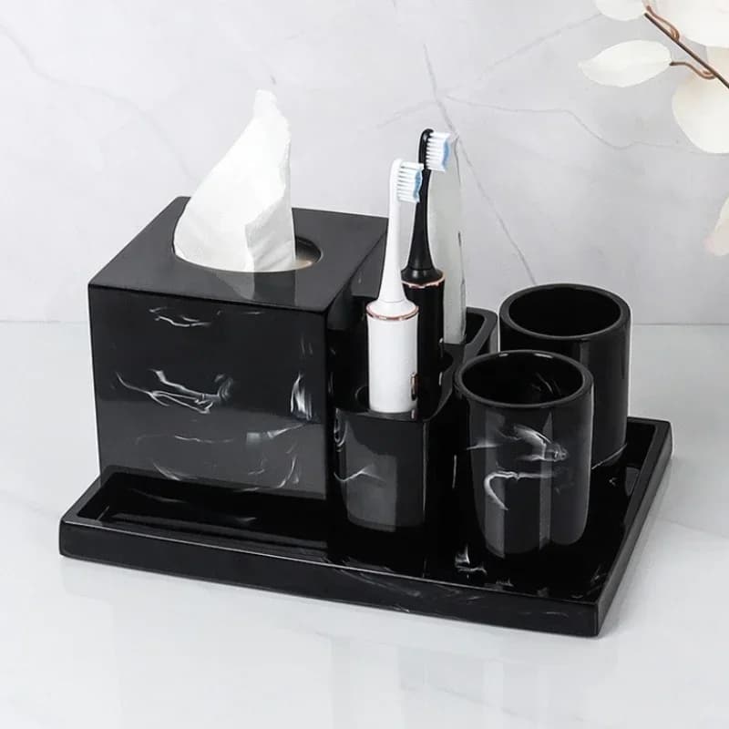 1pc inchiostro nero lavaggio resina articoli da toeletta portaspazzolino ornamento tazza per gargarismi vassoio portaoggetti per la casa accessori per il bagno dell'hotel