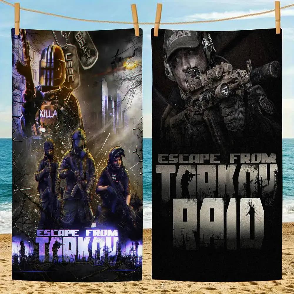 Asciugamani da Spiaggia in Microfibra 'Escape From T-Tarkov', Asciugatura Rapida, per Spiaggia, Piscina, Viaggi, Nuoto e Yoga